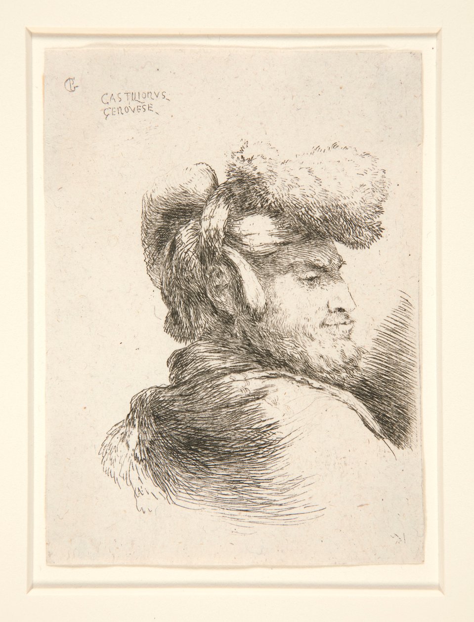 Ein Mann im Profil, nach rechts gewandt, aus der Serie Les petites tetes d von Giovanni Benedetto Castiglione
