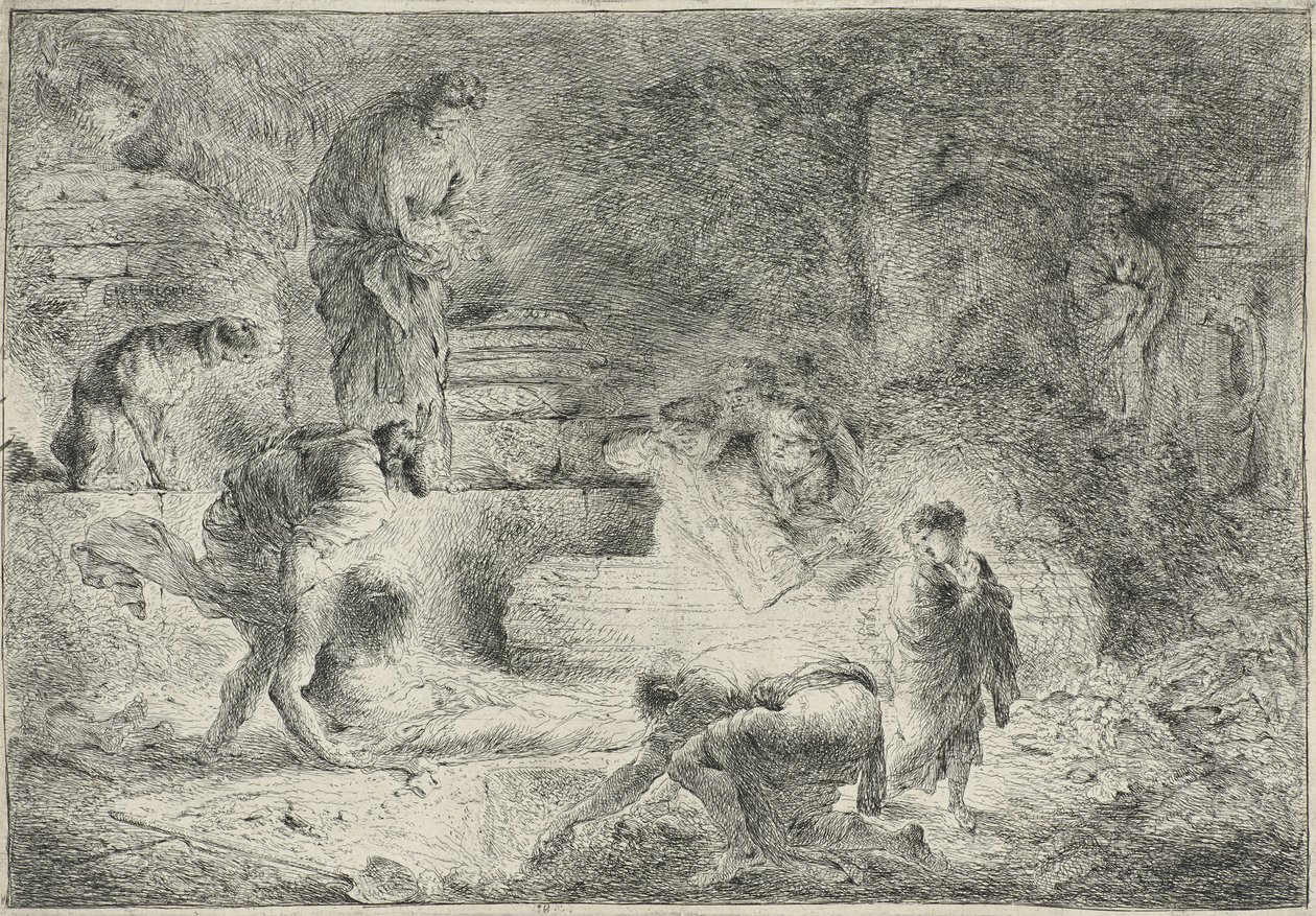 Tobit begräbt die Toten, ca. 1647-51 von Giovanni Benedetto Castiglione