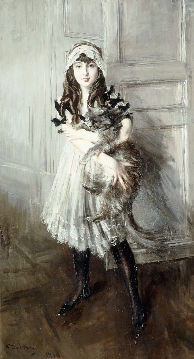 Porträt von Josefina Errazuriz mit einer Katze, 1910 von Giovanni Boldini