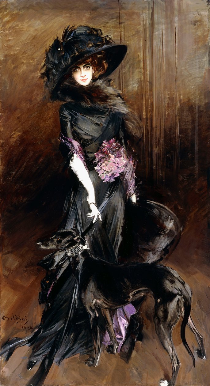 Porträt der Marchesa Luisa Casati mit einem Windhund, 1908 von Giovanni Boldini