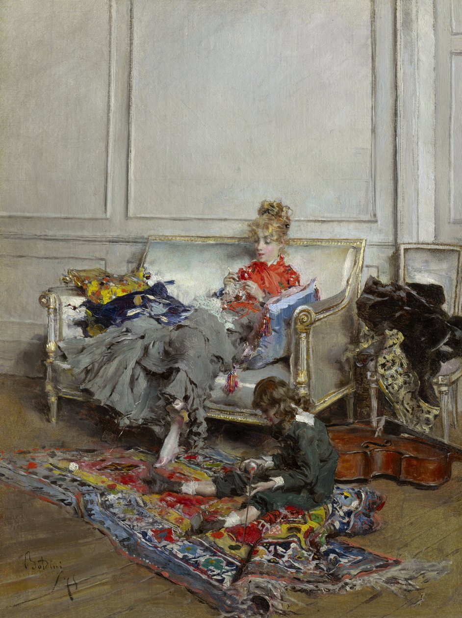 Junge Frau beim Häkeln von Giovanni Boldini