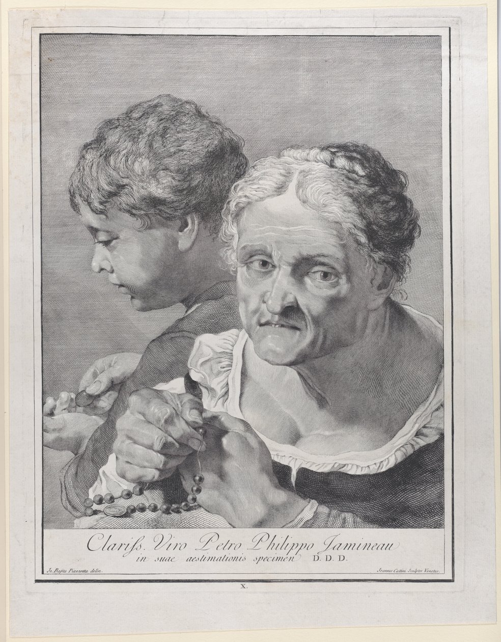 Alte Frau mit einem Rosenkranz und ein Junge, der Münzen zählt, 1743 von Giovanni Cattini