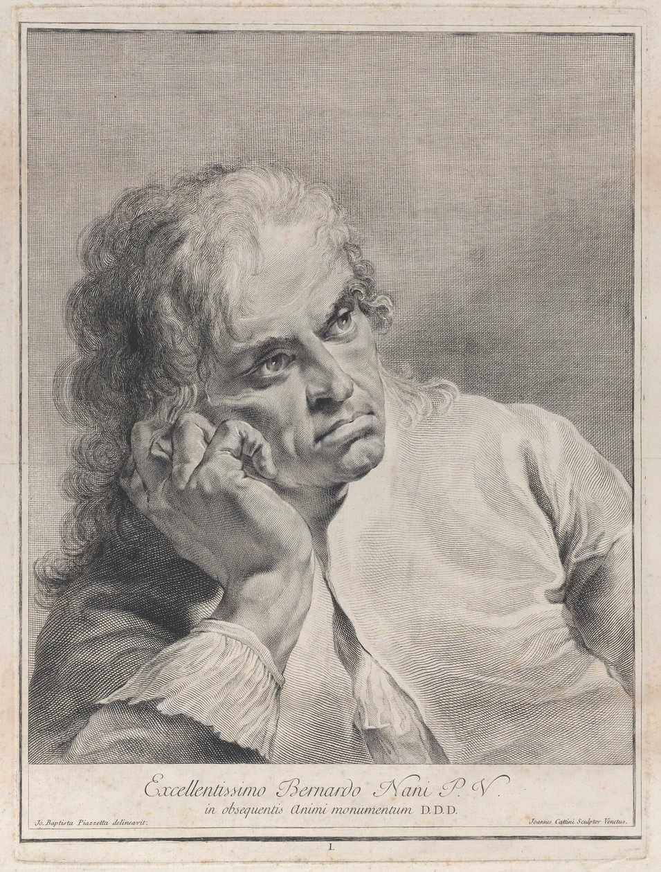 Nachdenklicher Mann, der seinen Kopf auf seine Hand stützt, 1743 von Giovanni Cattini