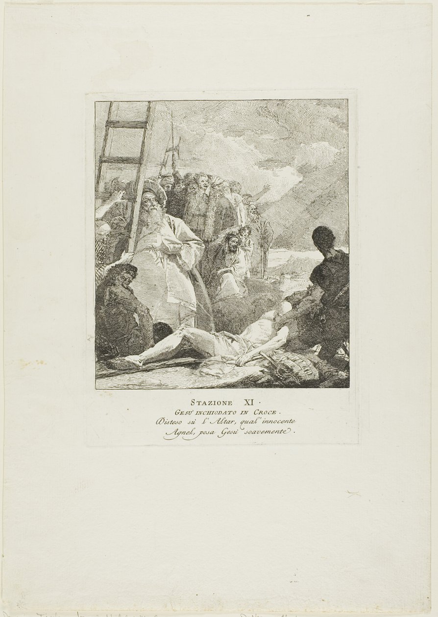 Christus wird ans Kreuz genagelt, Platte elf aus Kreuzwegstationen von Giovanni Domenico Tiepolo