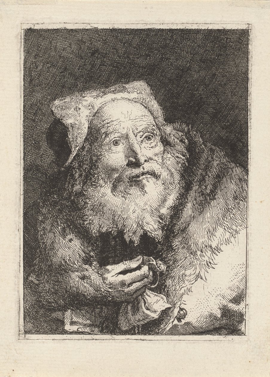 Älterer Mann mit einem Armband, aus der Sammlung von Köpfen von Giovanni Domenico Tiepolo