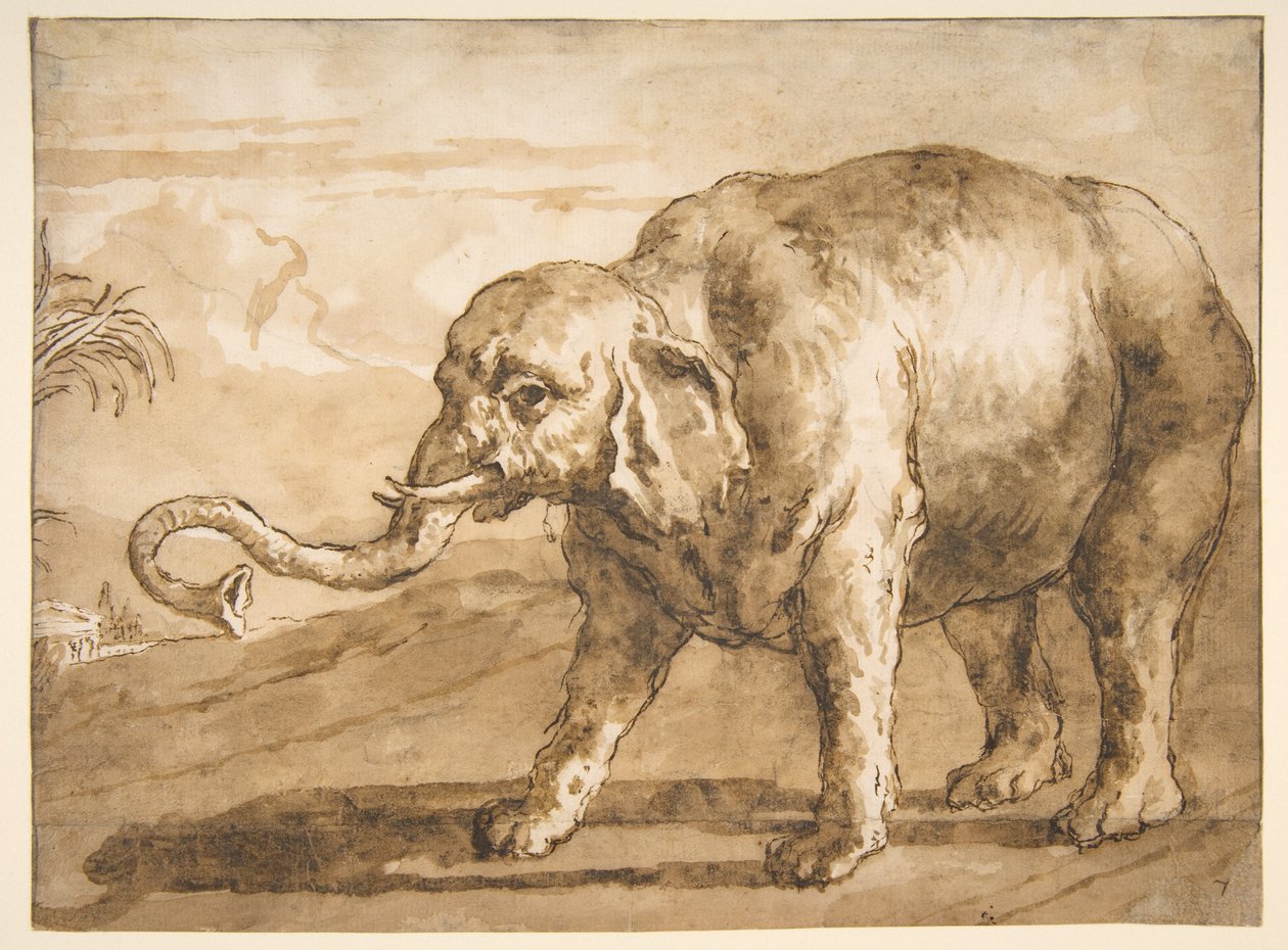 Elefant in einer Landschaft von Giovanni Domenico Tiepolo