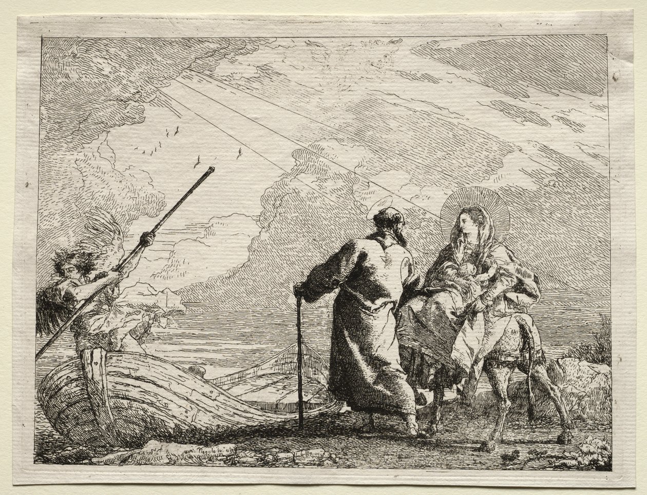 Flucht nach Ägypten: Die Heilige Familie erreicht das Ufer des Flusses von Giovanni Domenico Tiepolo
