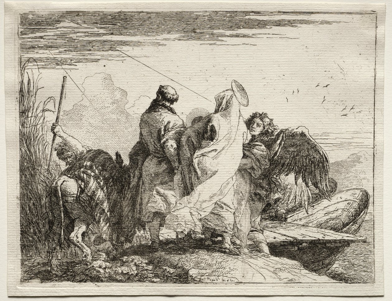 Flucht nach Ägypten: Die Heilige Familie verlässt das Ufer. von Giovanni Domenico Tiepolo