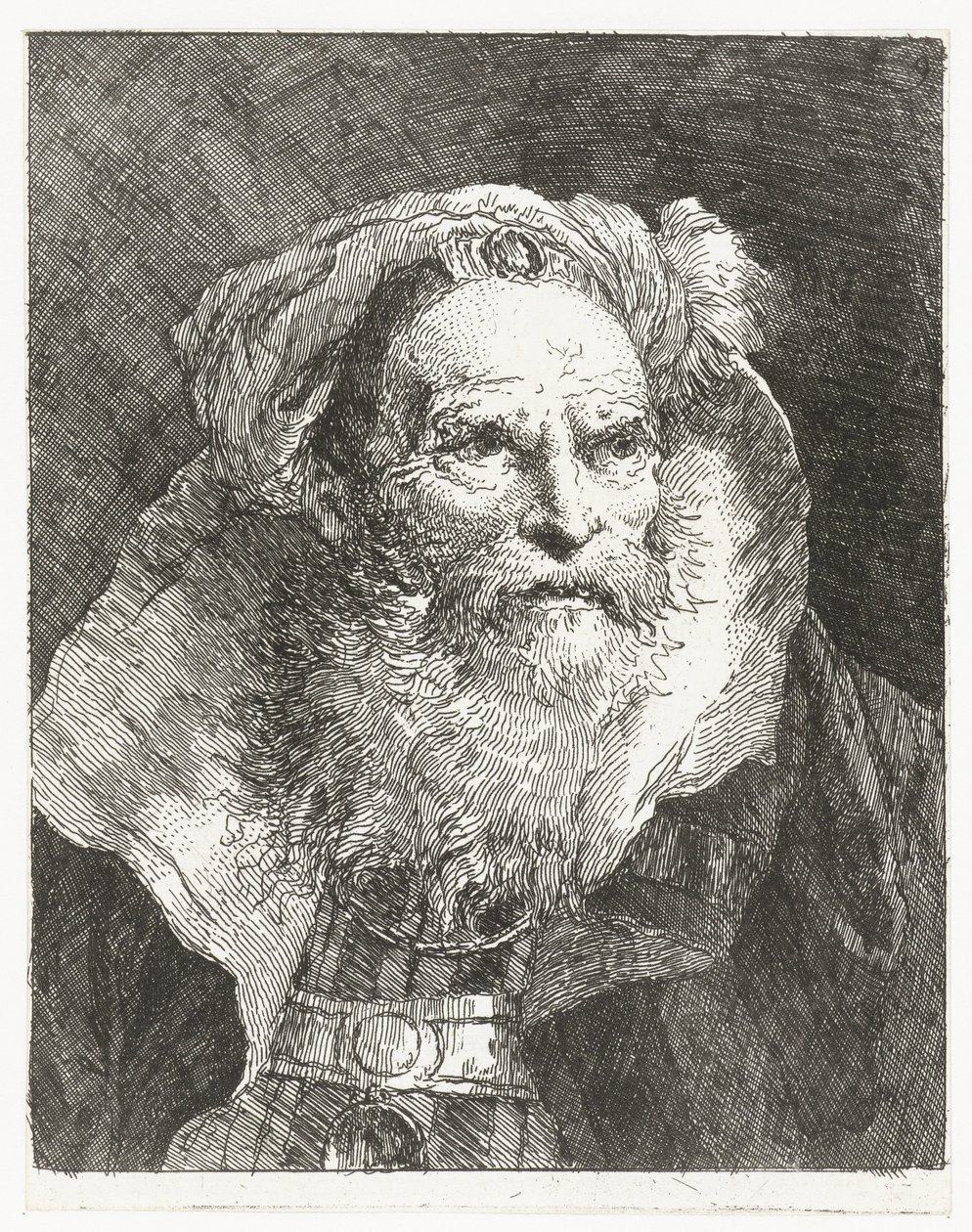 Mann mit Turban und hohem Kragen von Giovanni Domenico Tiepolo