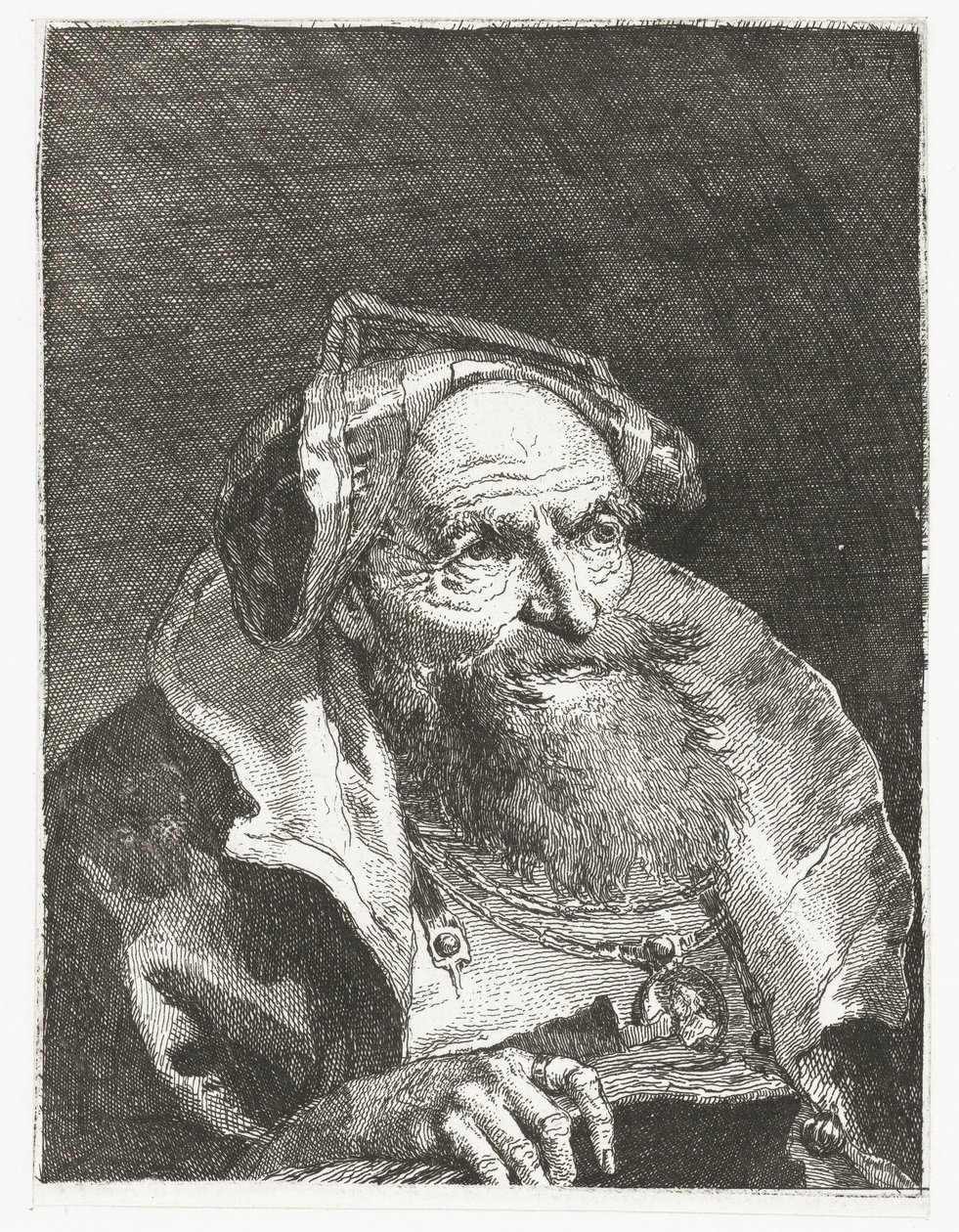 Alter Mann mit Kette und Buch von Giovanni Domenico Tiepolo