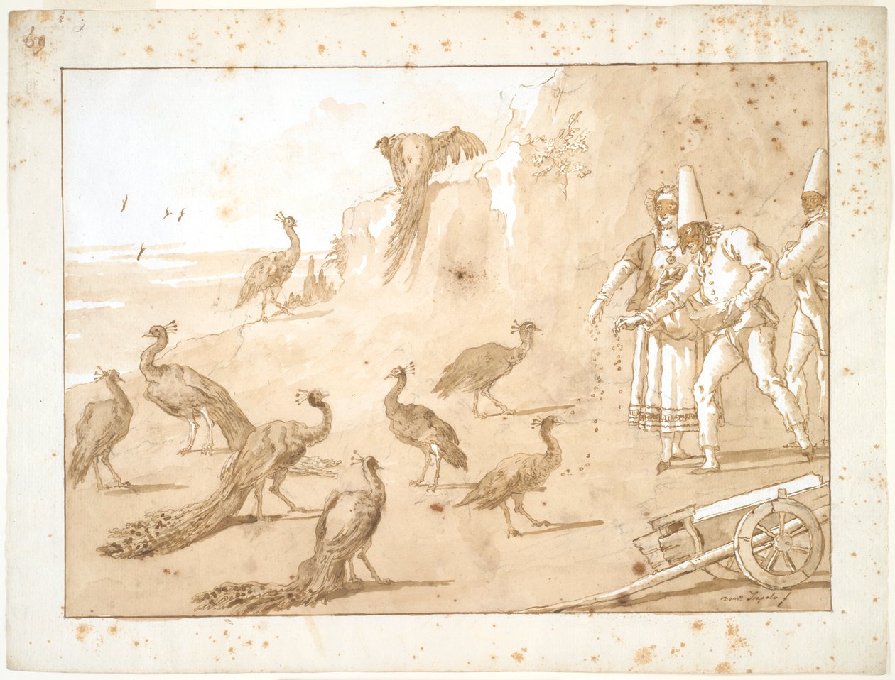 Punchinello füttert die Pfauen von Giovanni Domenico Tiepolo