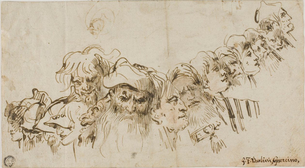 Skizzen von Männerköpfen (recto); Königin und Page (verso) von Giovanni Domenico Tiepolo