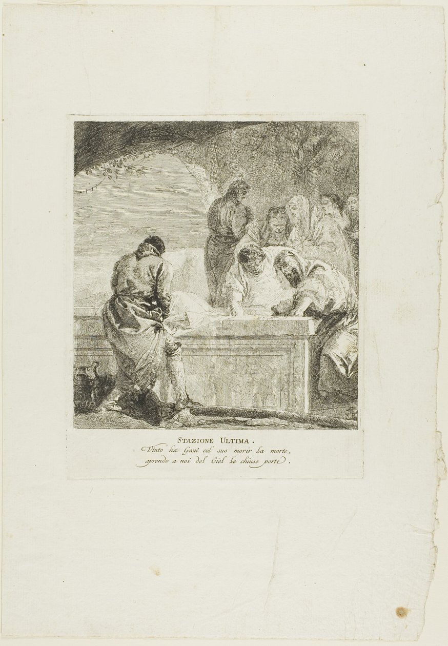 Die Grablegung, Platte vierzehn aus Stationen des Kreuzes von Giovanni Domenico Tiepolo