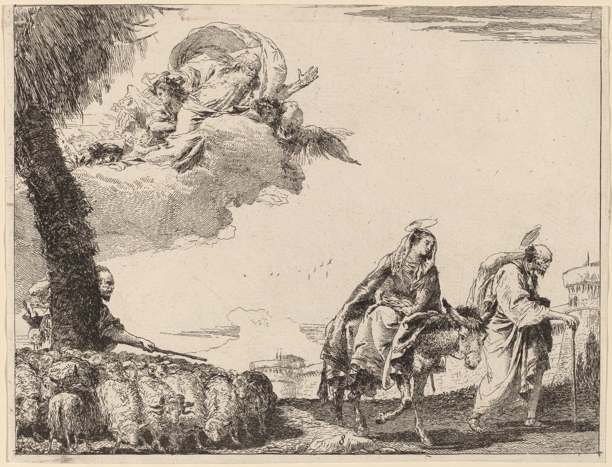 Die Flucht mit der Heiligen Familie rechts von Giovanni Domenico Tiepolo