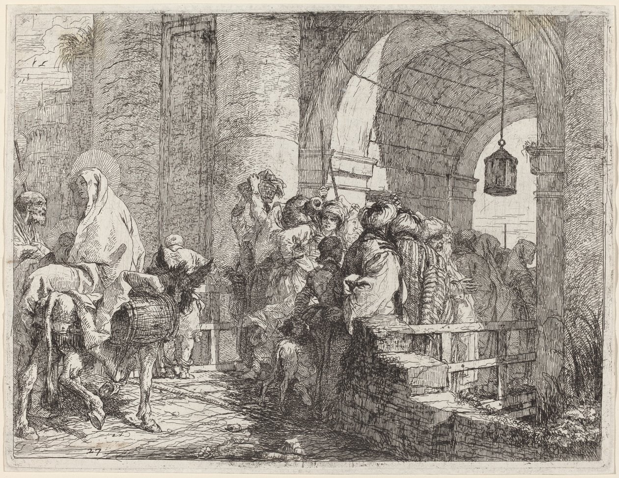 Die Heilige Familie erreicht ein Stadttor von Giovanni Domenico Tiepolo