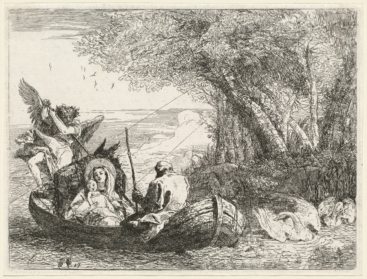 Die Heilige Familie wird über den Fluss gefahren von Giovanni Domenico Tiepolo