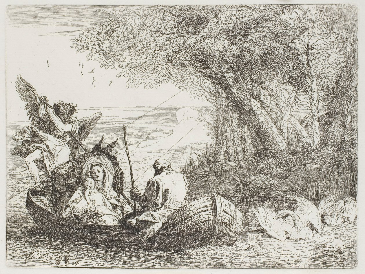 Die Heilige Familie überquert den See im Boot, Platte siebzehn aus Die Flucht nach Ägypten von Giovanni Domenico Tiepolo