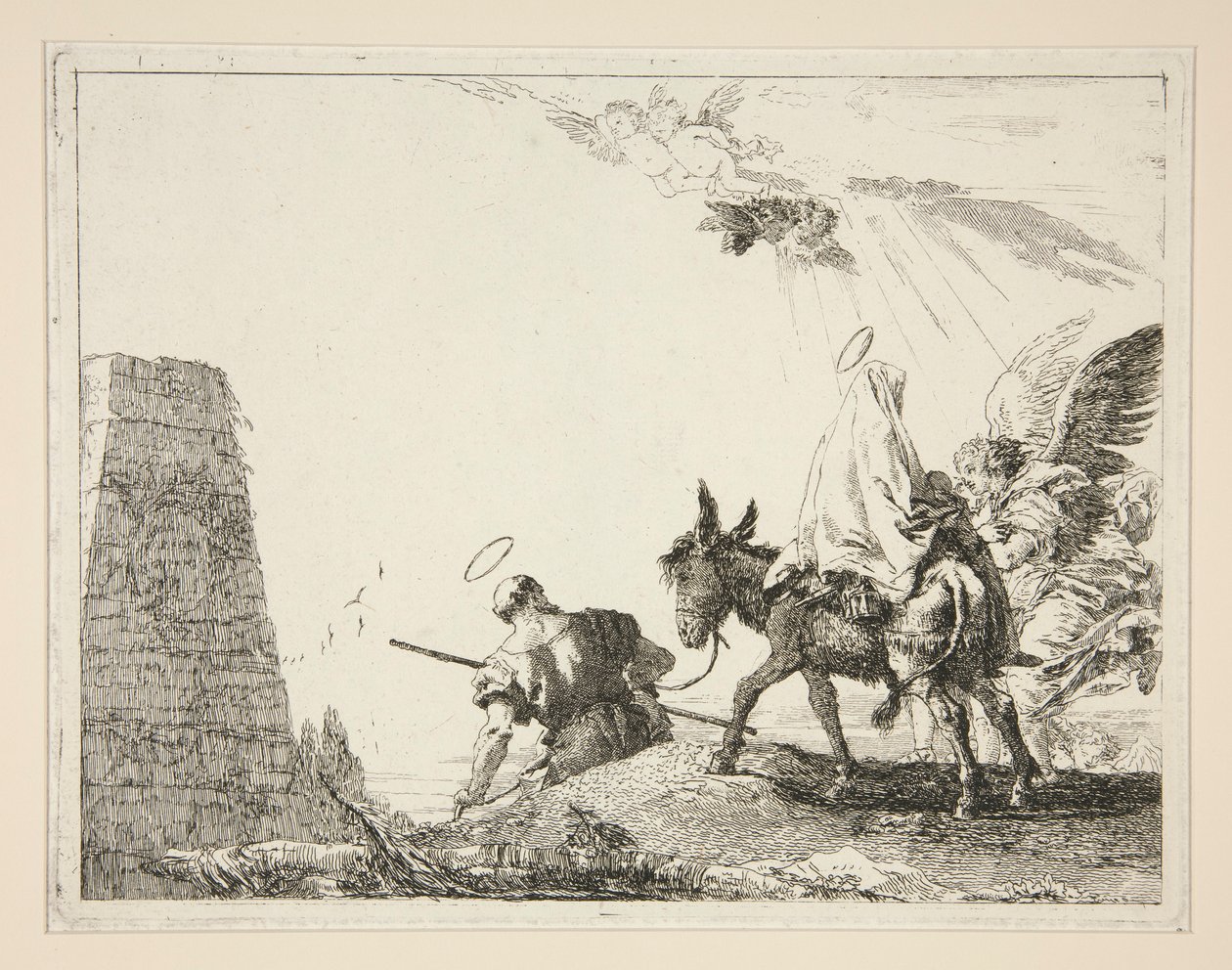 Die Heilige Familie passiert eine Pyramide von Giovanni Domenico Tiepolo