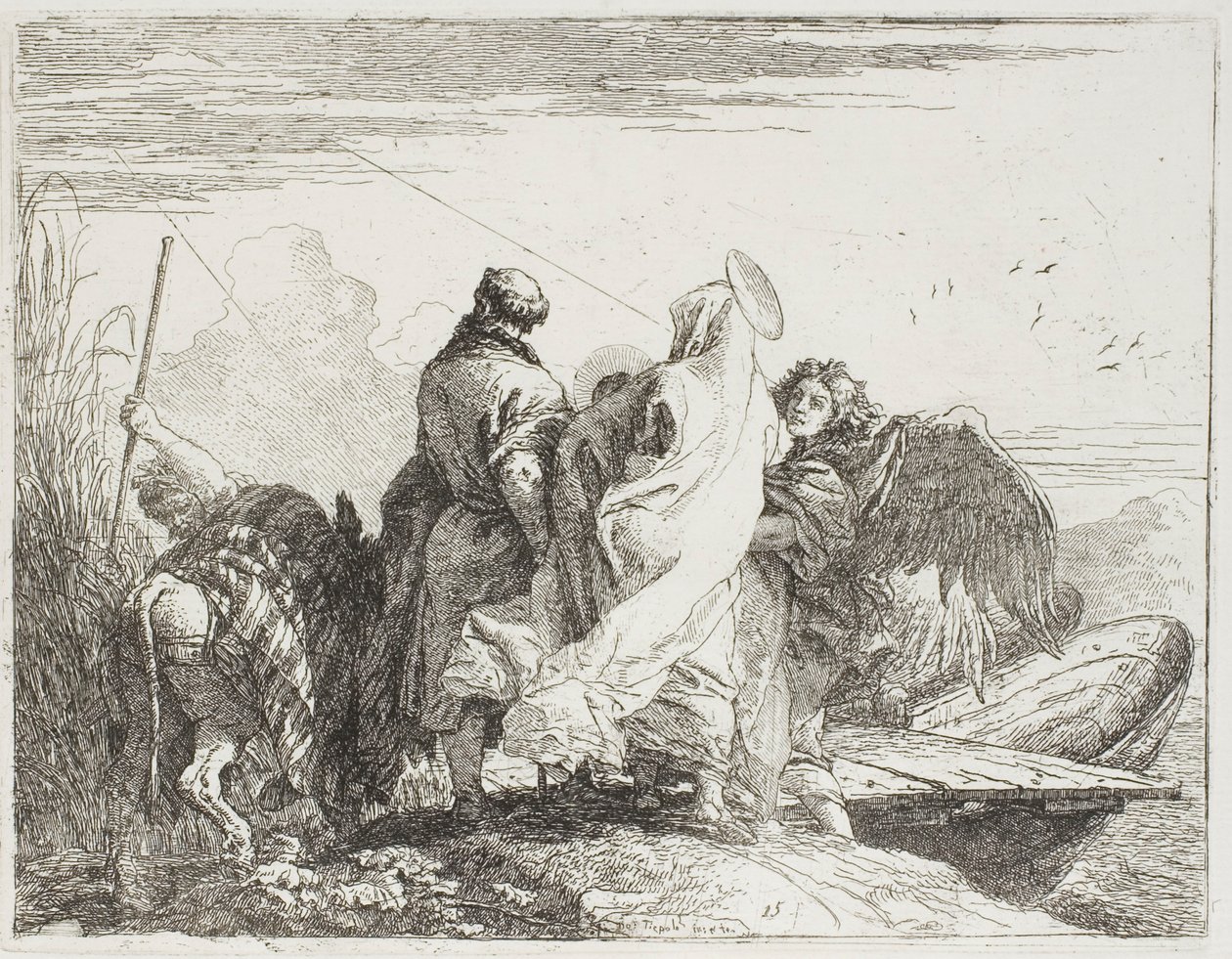 Die Heilige Familie steigt vom Ufer, Platte fünfzehn aus Die Flucht nach Ägypten von Giovanni Domenico Tiepolo