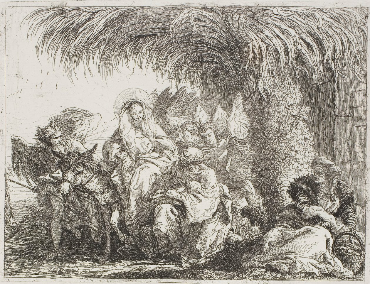 Die Heilige Familie unter einer Palme, Platte sechs aus Die Flucht nach Ägypten von Giovanni Domenico Tiepolo