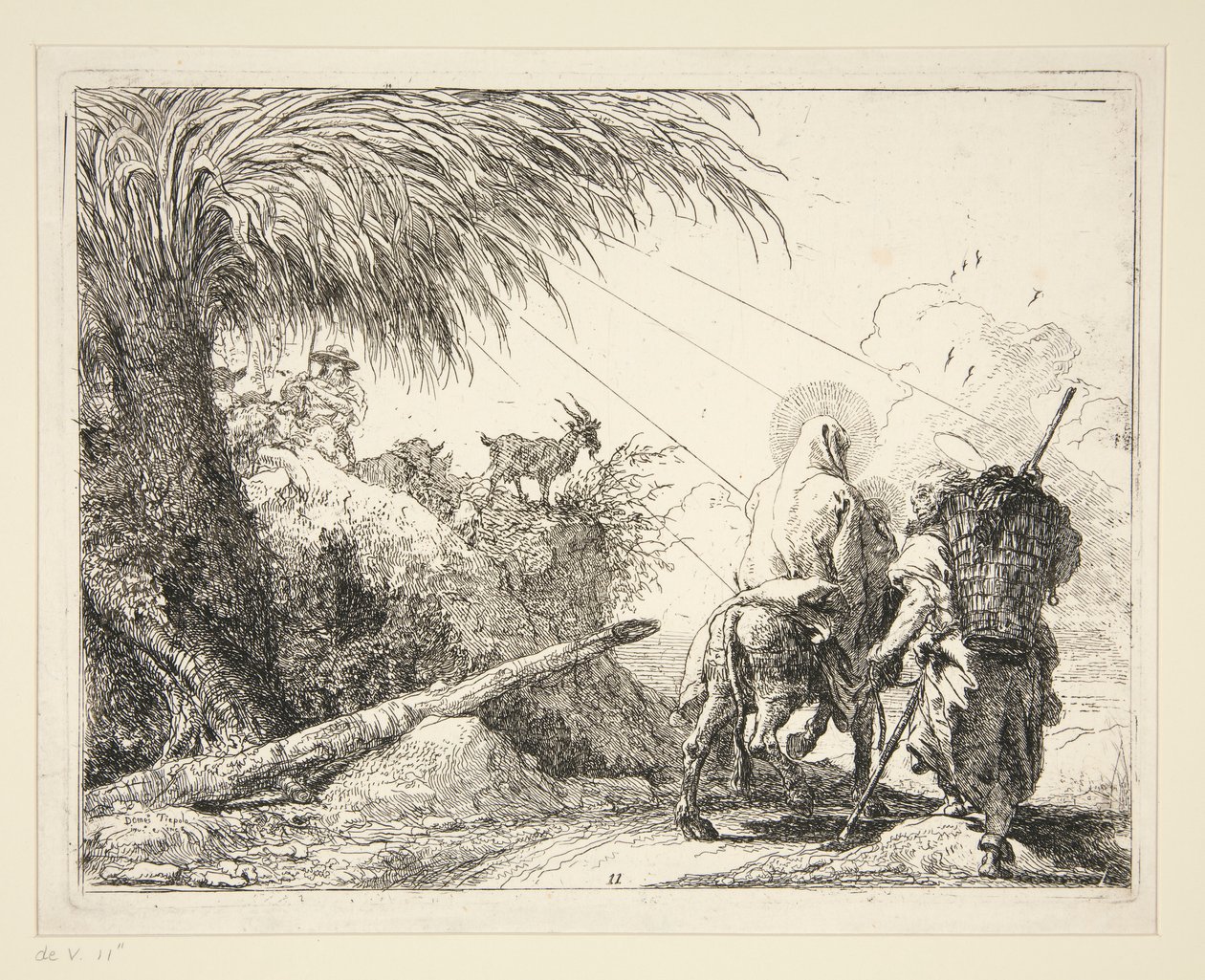Die Heilige Familie auf einem felsigen Pfad, aus der Serie Idee pittoresche sulla fuga in Egitto (Flucht nach Ägypten) von Giovanni Domenico Tiepolo