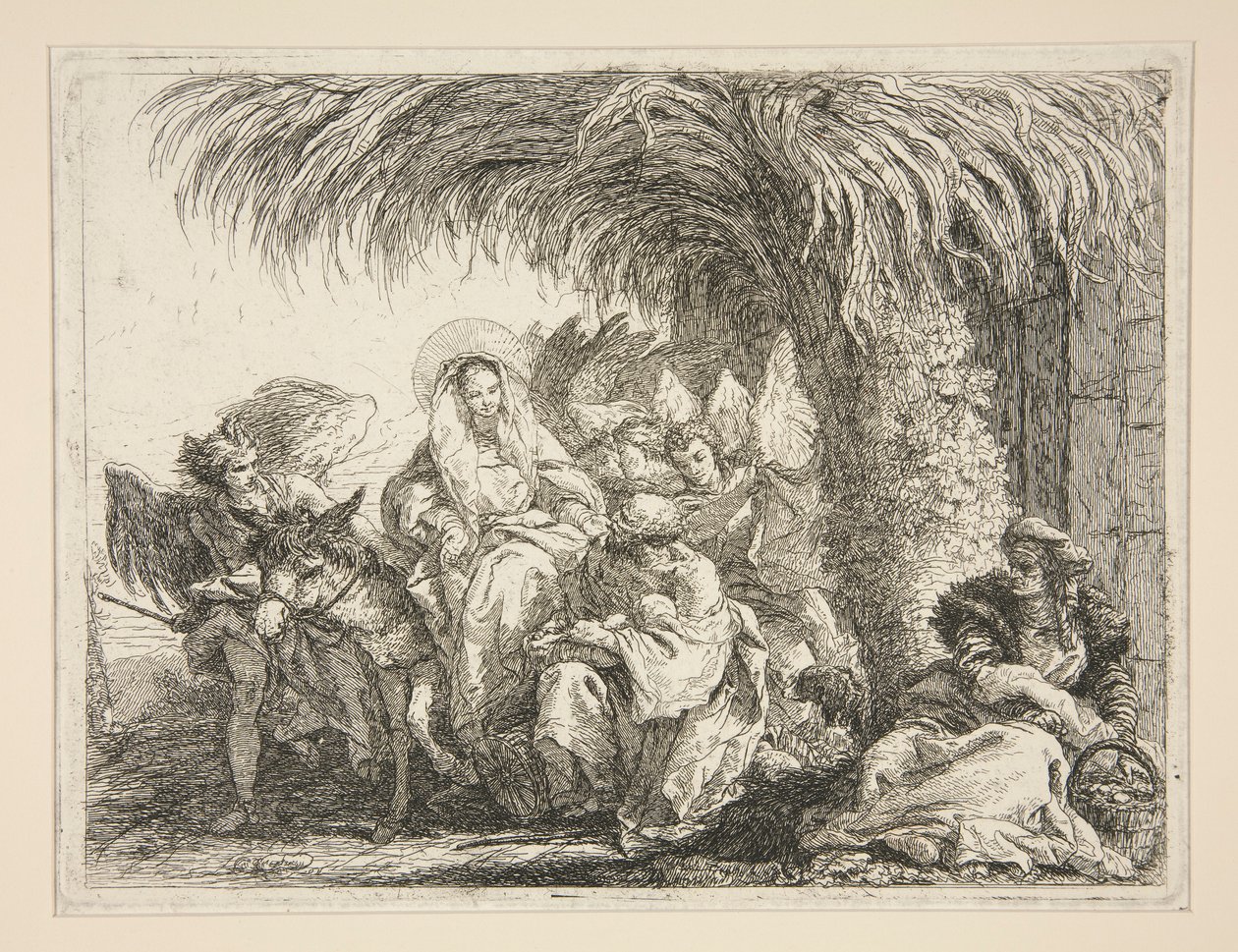 Die Heilige Familie unter einer Palme, aus der Serie Idee pittoresche sopra la fuga in Egitto (Flucht nach Ägypten) von Giovanni Domenico Tiepolo