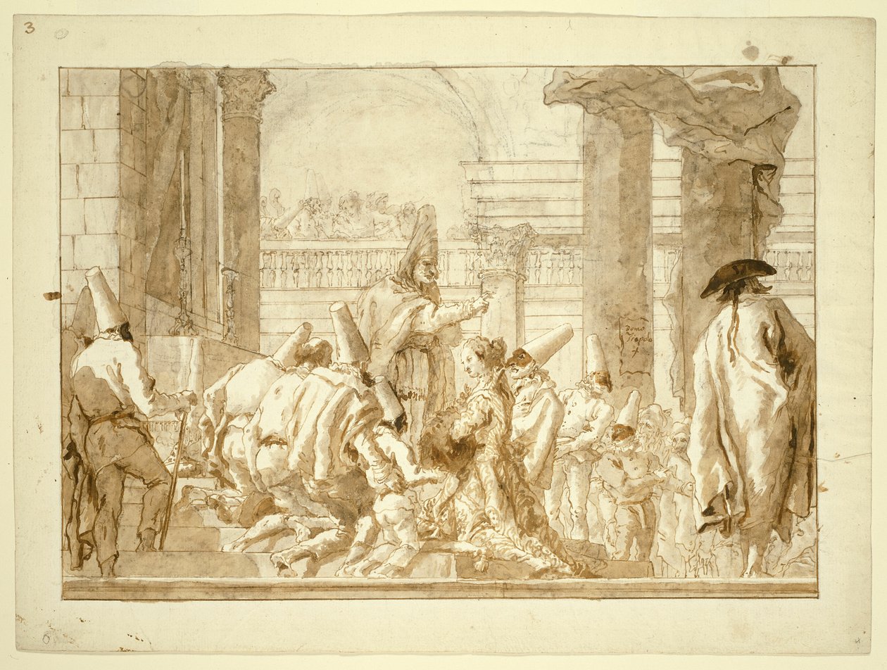 Die Hochzeit von Punchinellos Vater von Giovanni Domenico Tiepolo