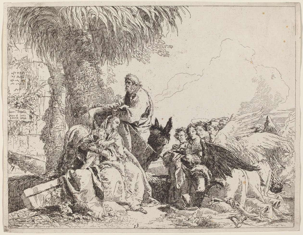 Die Rast auf der Flucht, mit anbetenden Engeln von Giovanni Domenico Tiepolo