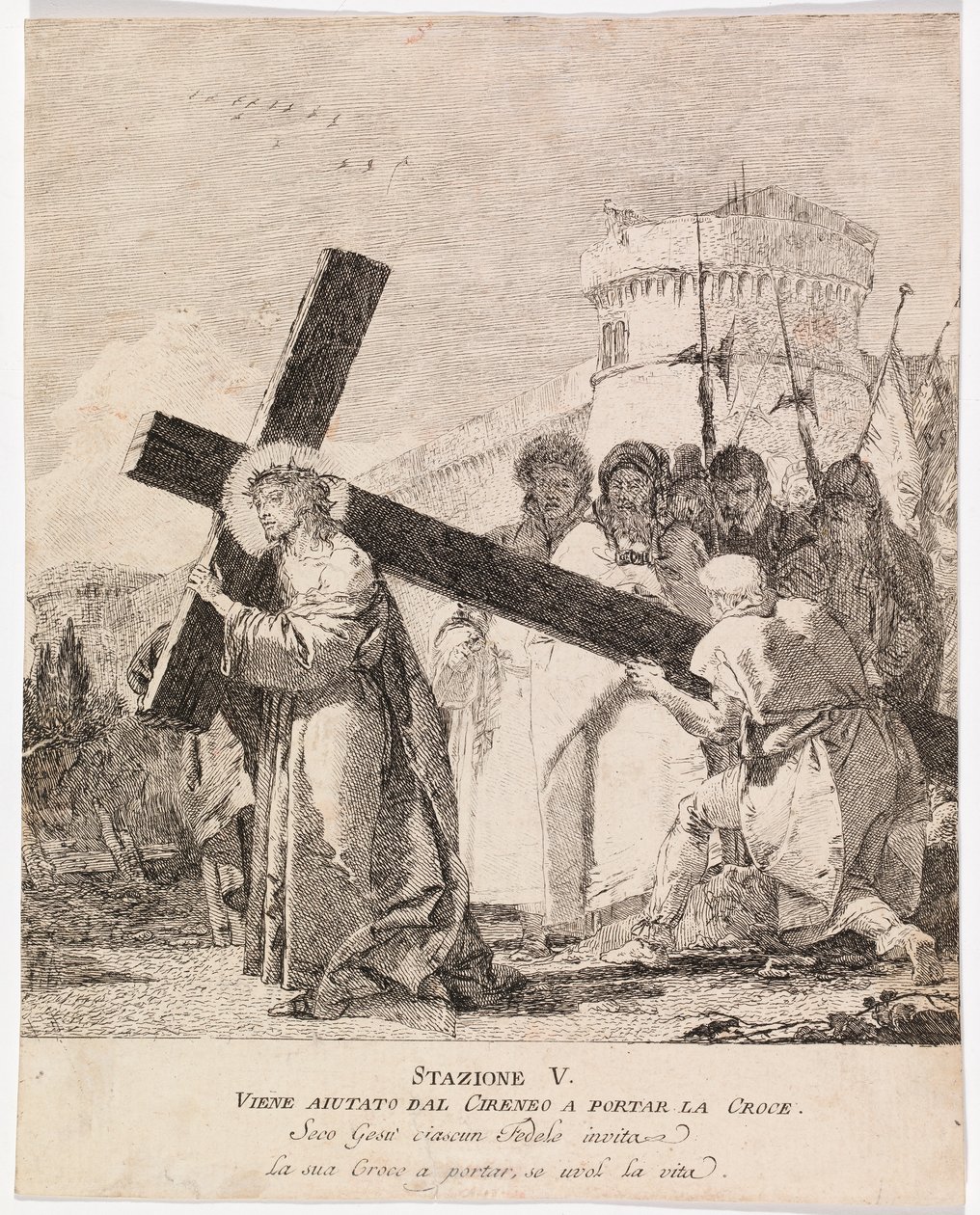 Via Crucis - Station V. Simon von Kyrene hilft Jesus, das Kreuz zu tragen von Giovanni Domenico Tiepolo