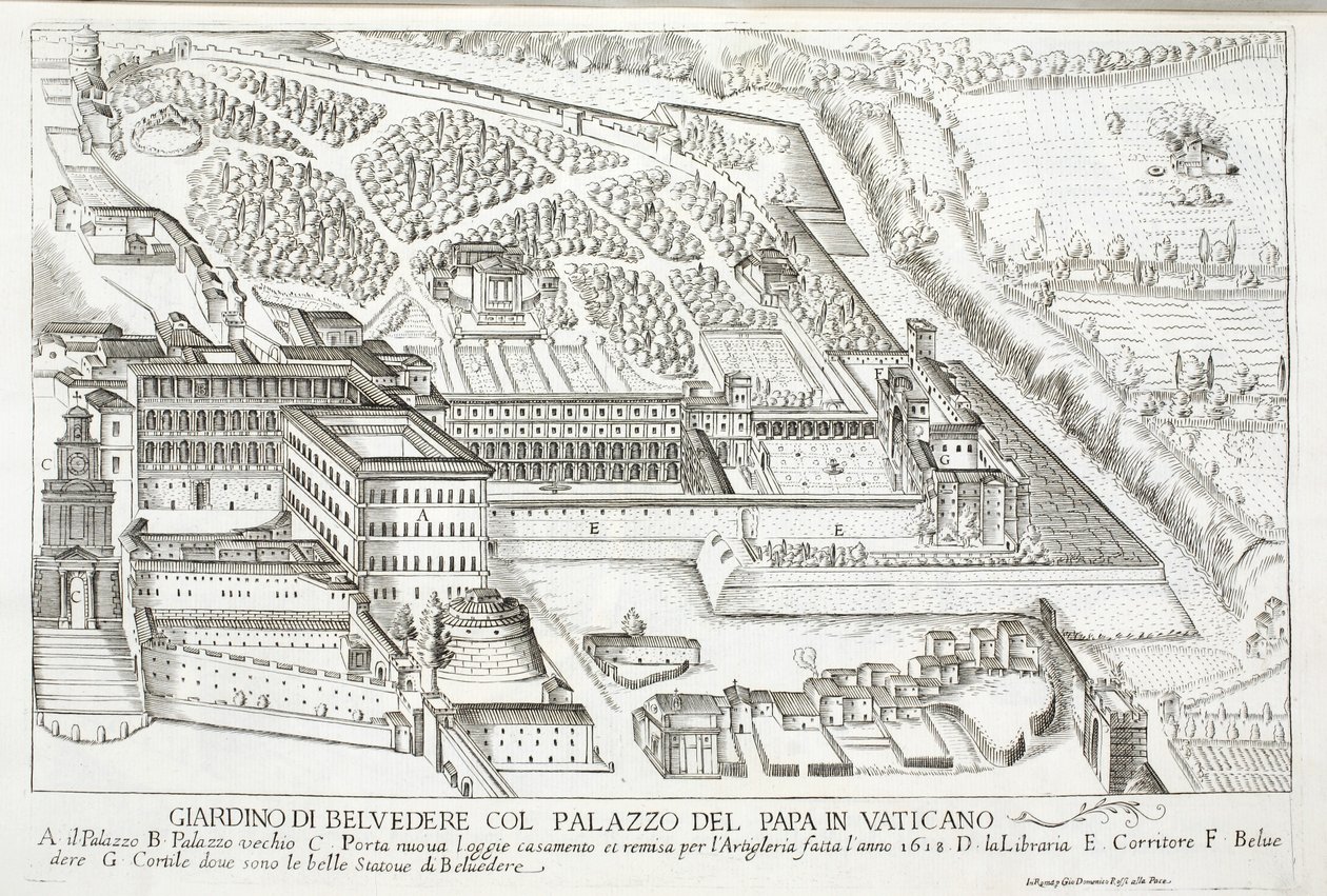 Ansicht der Belvedere-Gärten im Papstpalast, Vatikan von Giovanni Domenico de