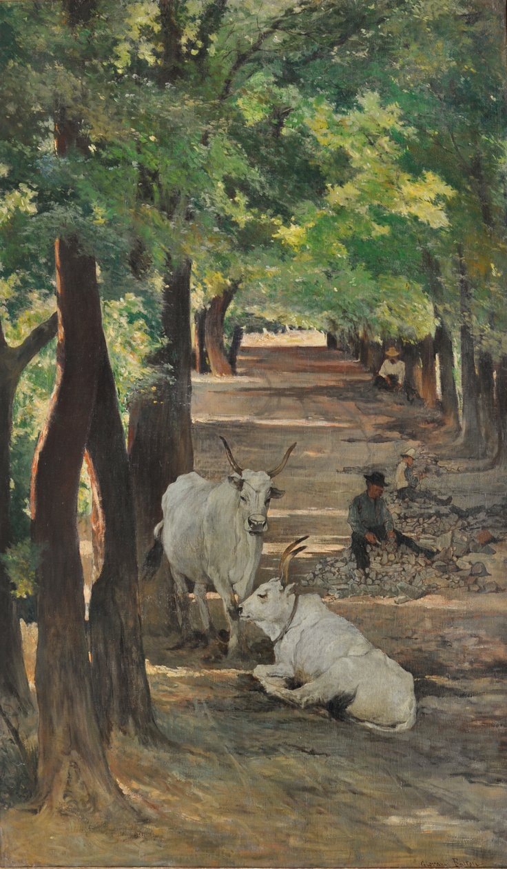 Allee mit Ochsen und Steinbrechern, ca. 1875 von Giovanni Fattori