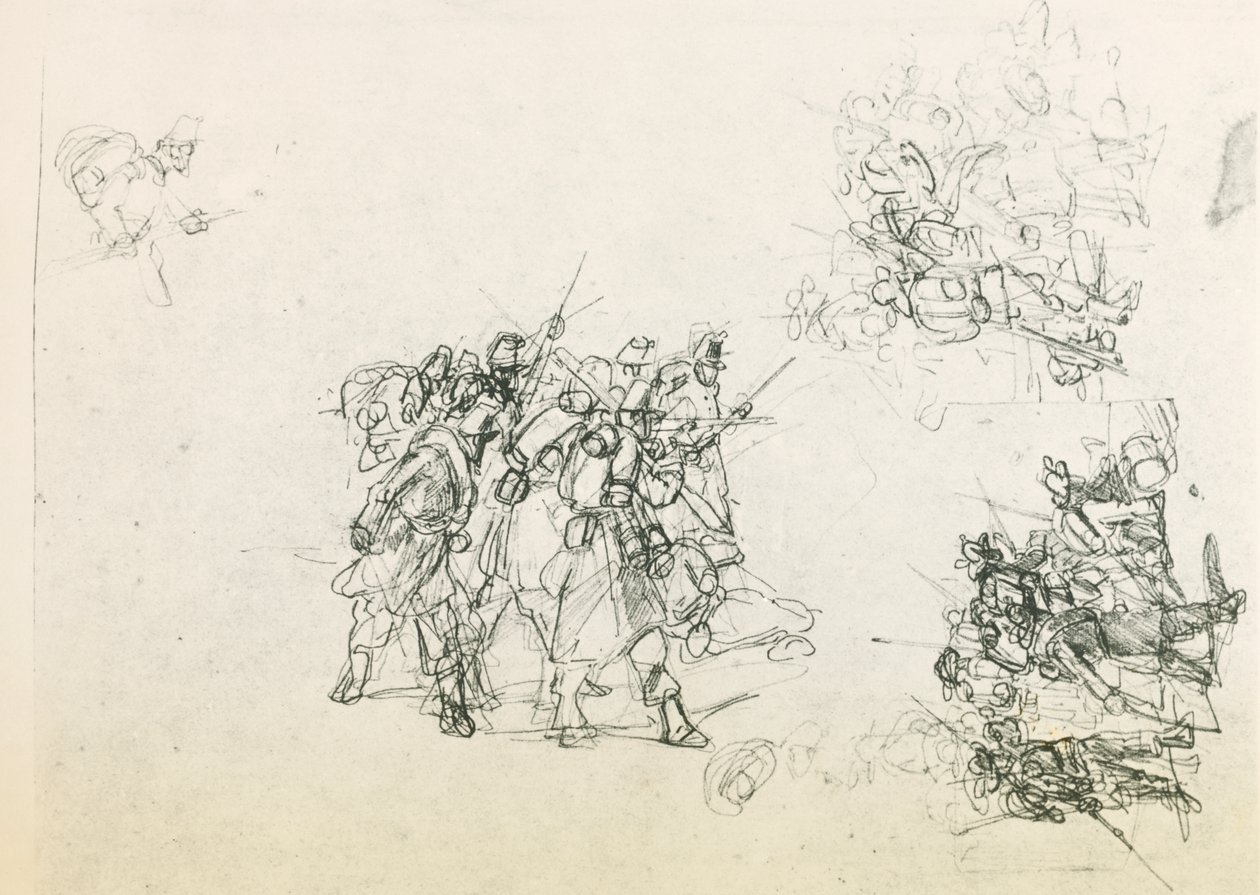 Drei Skizzen für Soldatengruppen von Giovanni Fattori