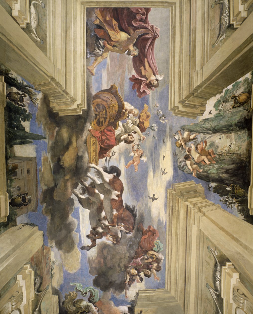 Die Sala di Aurora (Detail der Decke mit dem Wagen der Morgenröte) von Giovanni Francesco Barbieri