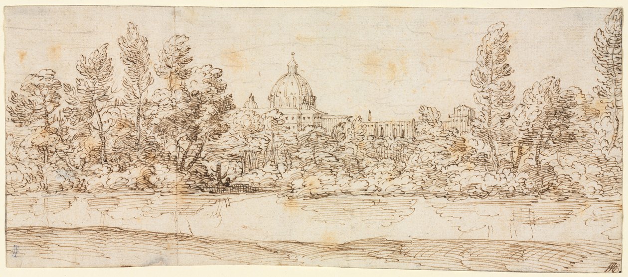 Flusslandschaft mit Blick auf den Petersdom, nach 1660 von Giovanni Francesco Grimaldi
