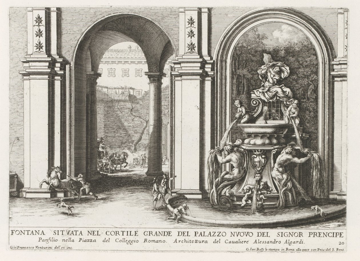 Brunnen im Innenhof des Palazzo Doria Pamphilj in Rom von Giovanni Francesco Venturini
