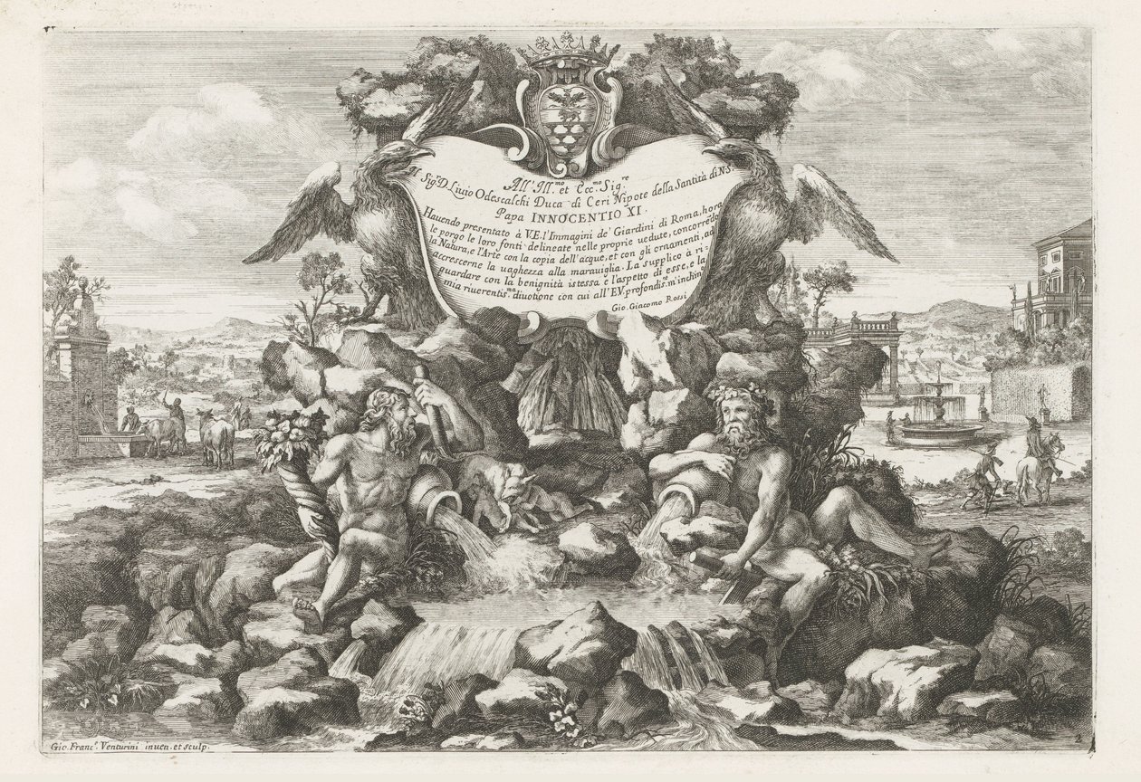 Brunnen mit Widmung an und Wappen von Livio Odescalchi von Giovanni Francesco Venturini