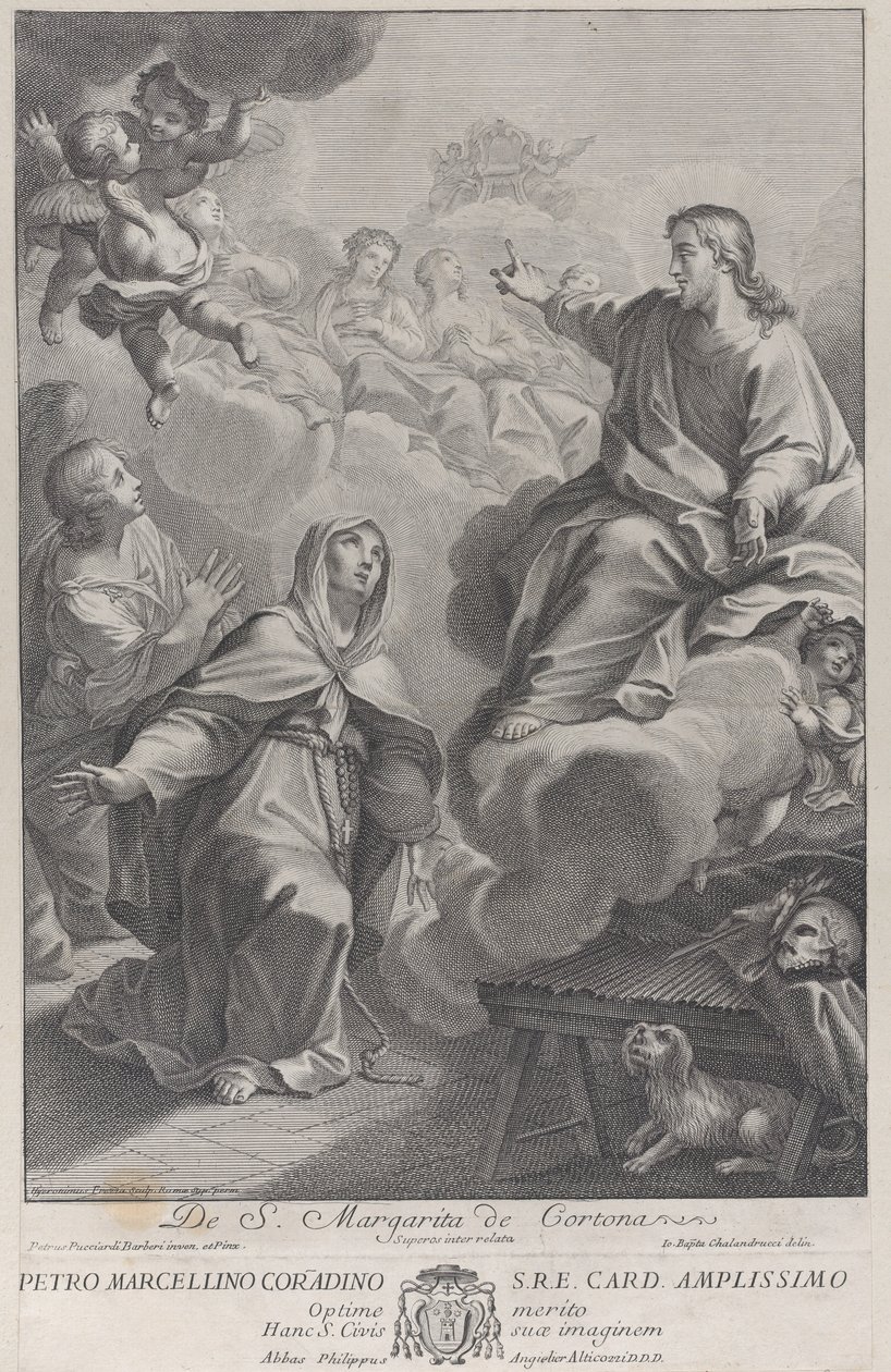 Heilige Margarita von Cortona, kniend vor Christus, nach Pietro Andrea Pucciardi..., ca. 1702-1741 von Giovanni Girolamo Frezza
