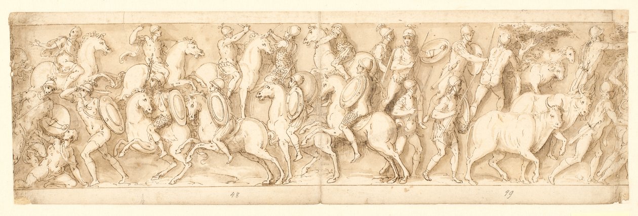 Angriff auf die Deutschen (LXIII); ihre Häuptlinge werden gefangen genommen (teilweise restauriert auf der Säule; LXIV) von Giovanni Guerra