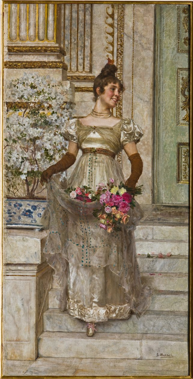 Frau, die die Treppe hinuntergeht von Giovanni Muzzioli