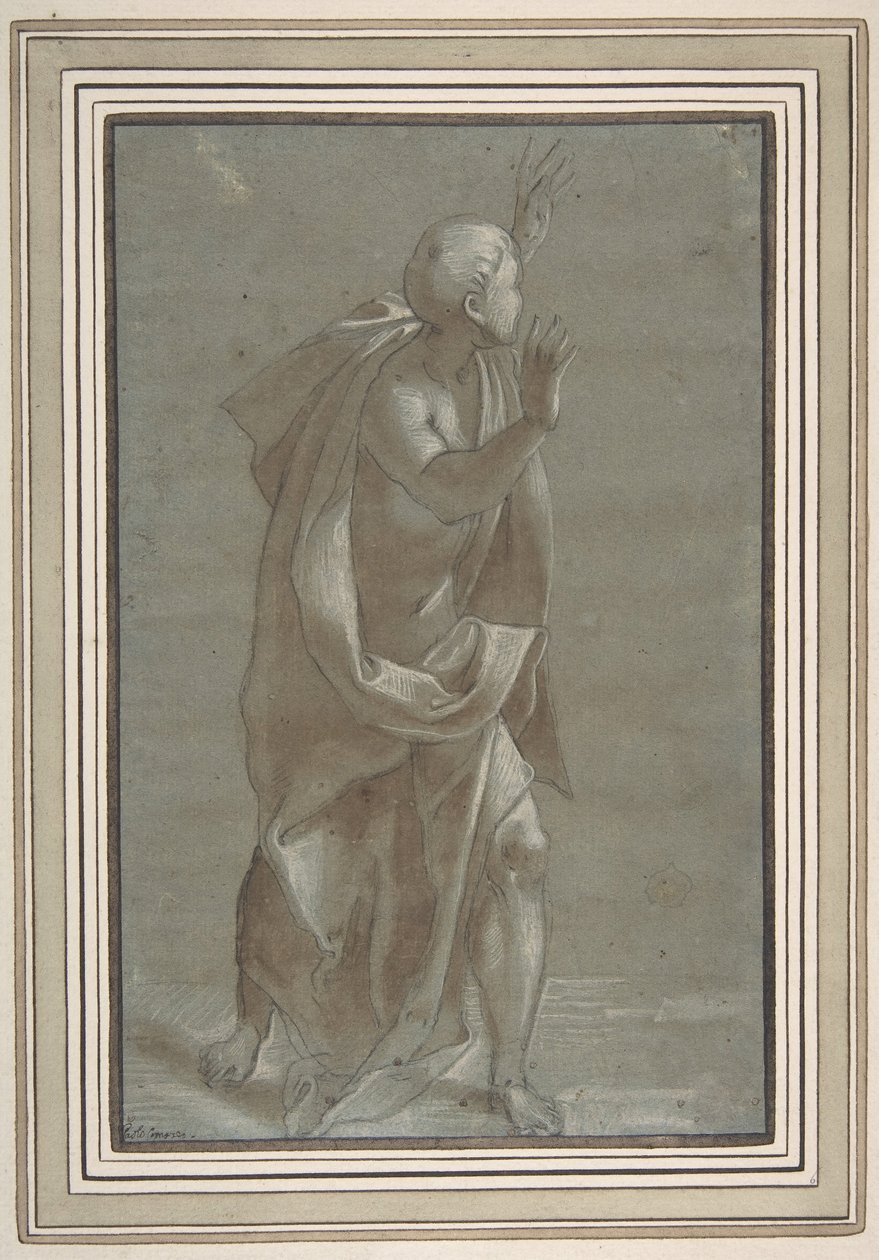 Stehende männliche drapierte Figur mit erhobenen Händen von Giovanni Paolo Lomazzo
