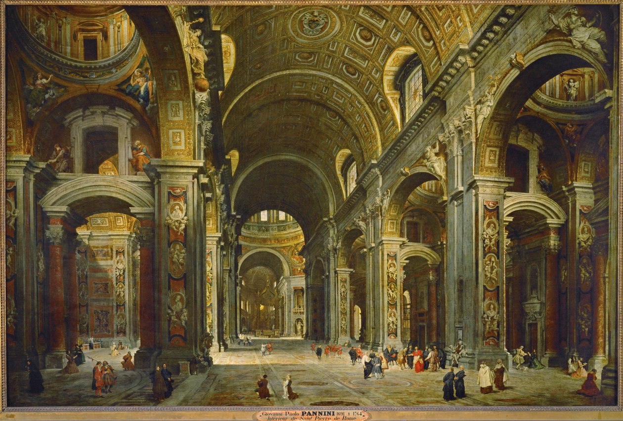 Der Kardinal Melchior de Polignac besucht St. Peter in Rom von Giovanni Paolo Pannini or Panini