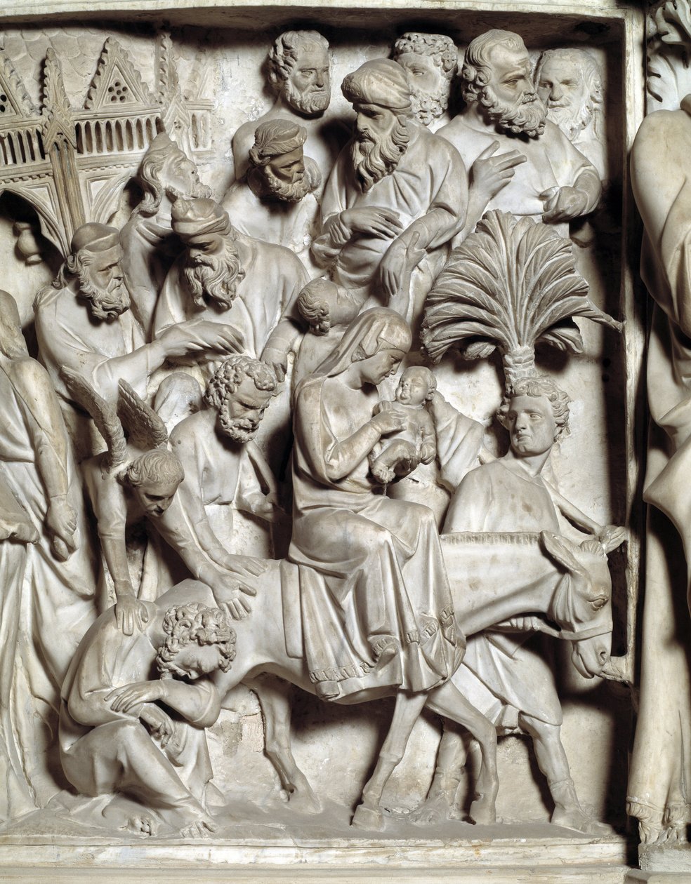 Detail der Reliefs des Stuhls von Giovanni Pisano (1248-1314): Flucht nach Ägypten (Detail) von Giovanni Pisano