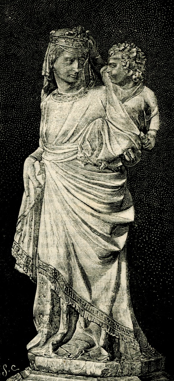 Madonna mit Kind, Statue von Giovanni Pisano (ca. 1240-ca. 1320), Prato-Kathedrale, Toskana, Italien, Holzschnitt aus 