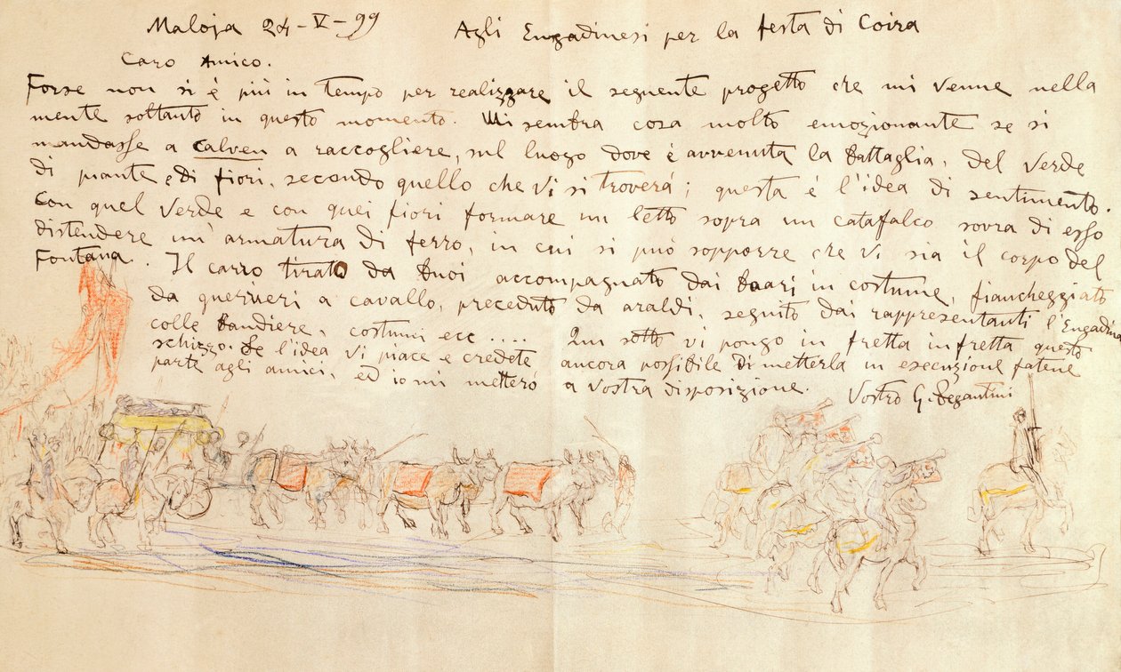 Skizze für die Prozession des Festes von Calven Coira von Giovanni Segantini