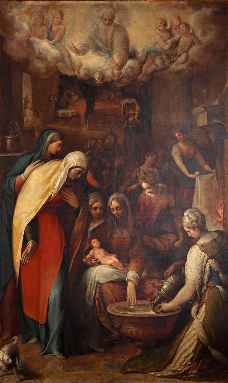 Die Geburt der seligen Jungfrau Maria, Ende des 16. Jahrhunderts von Giovanni de Vecchi