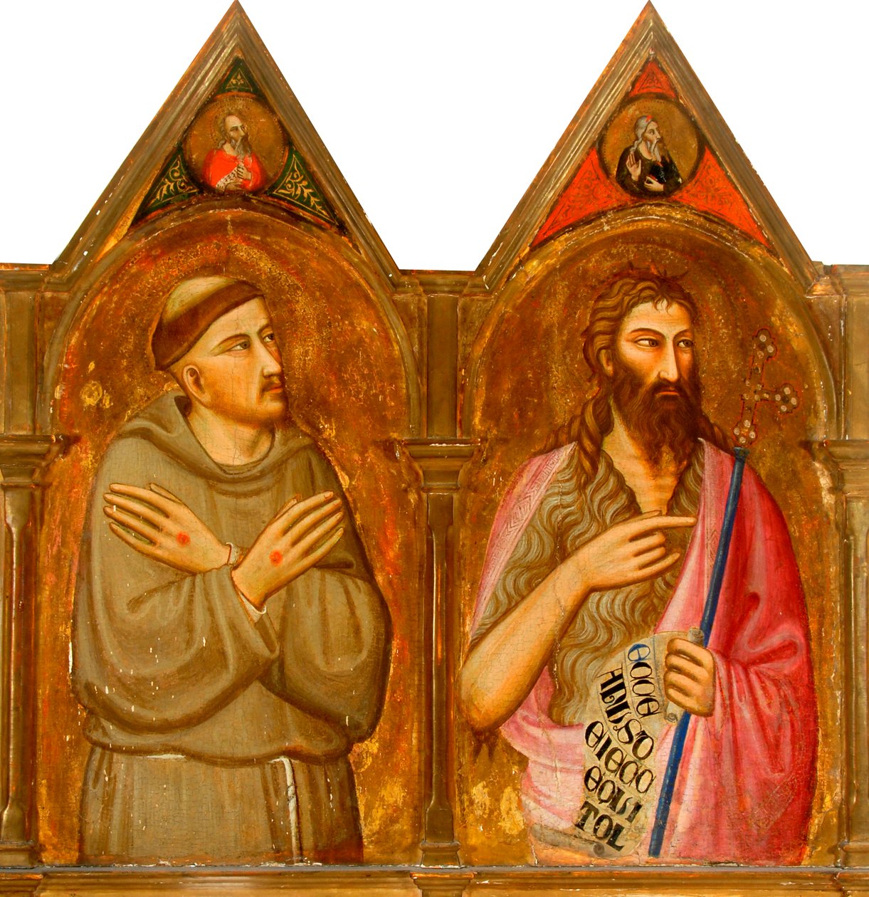 Heiliger Franziskus und Johannes der Täufer (linke Tafeln des Triptychons) von Giovanni del (follower of) Biondo