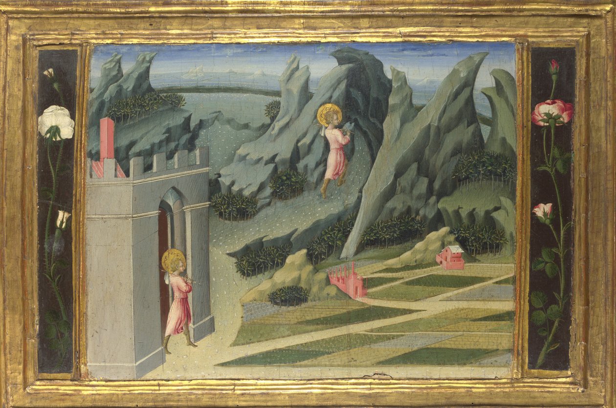 Johannes der Täufer zieht sich in die Wüste zurück, Predella-Panel, 1454 von Giovanni di Paolo