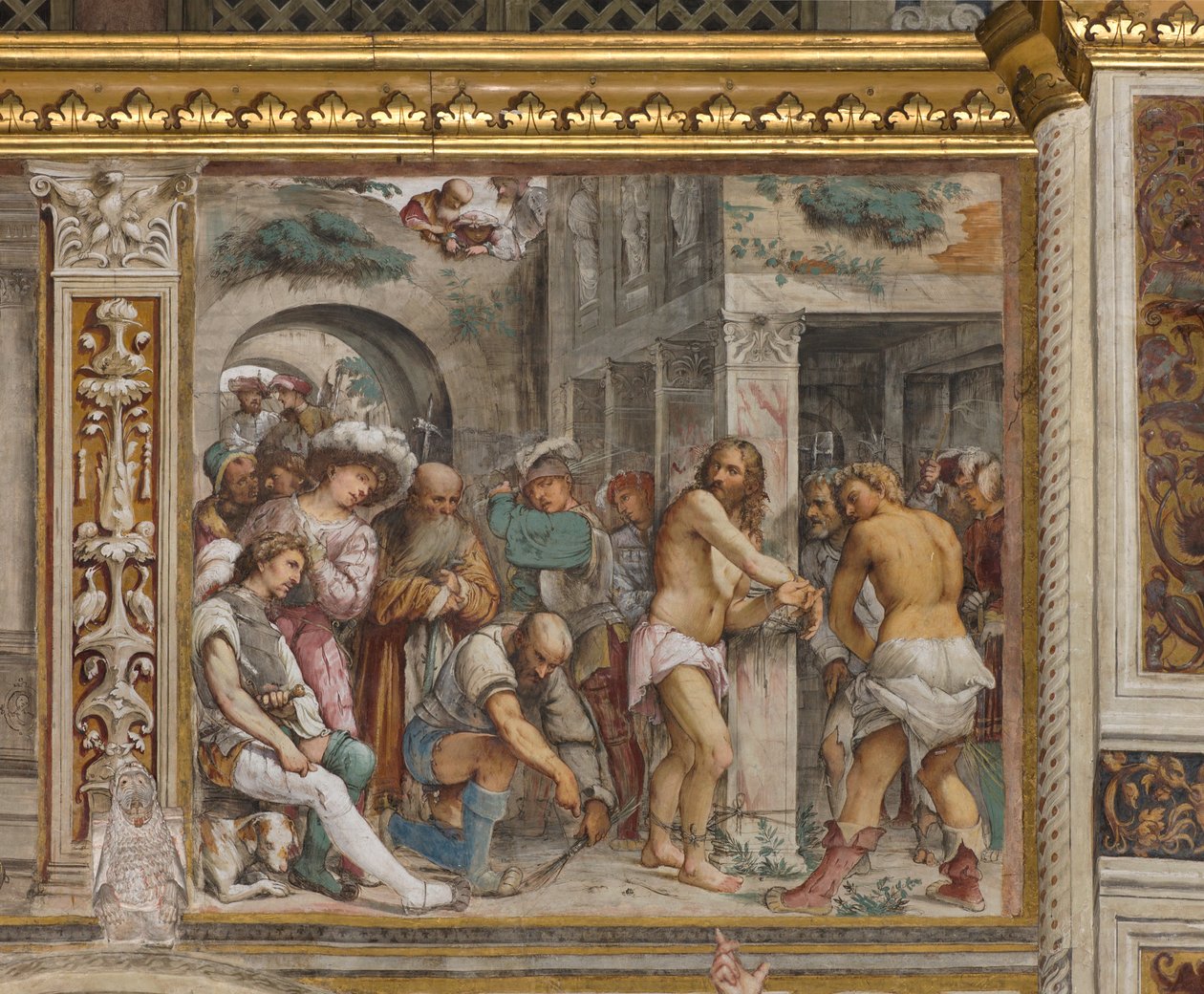 Zentrales Kirchenschiff, Fünfter südlicher Bogen, Geißelung Christi, Girolamo Romanino von Girolamo Romanino