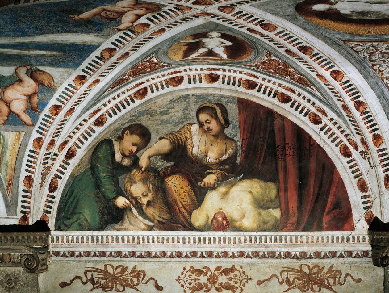 Geschichte von Judith und Holofernes, Detail der Fresken von Girolamo Romanino (ca. 1484-nach 1559), im Auftrag von Bernardo Clesio von Girolamo Romanino