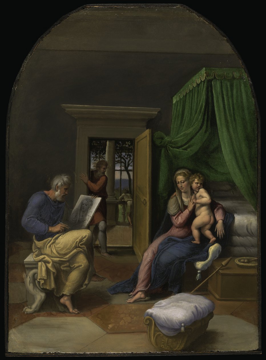 Heiliger Lukas zeichnet die Jungfrau und das Christkind, ca. 1535 von Girolamo da Carpi